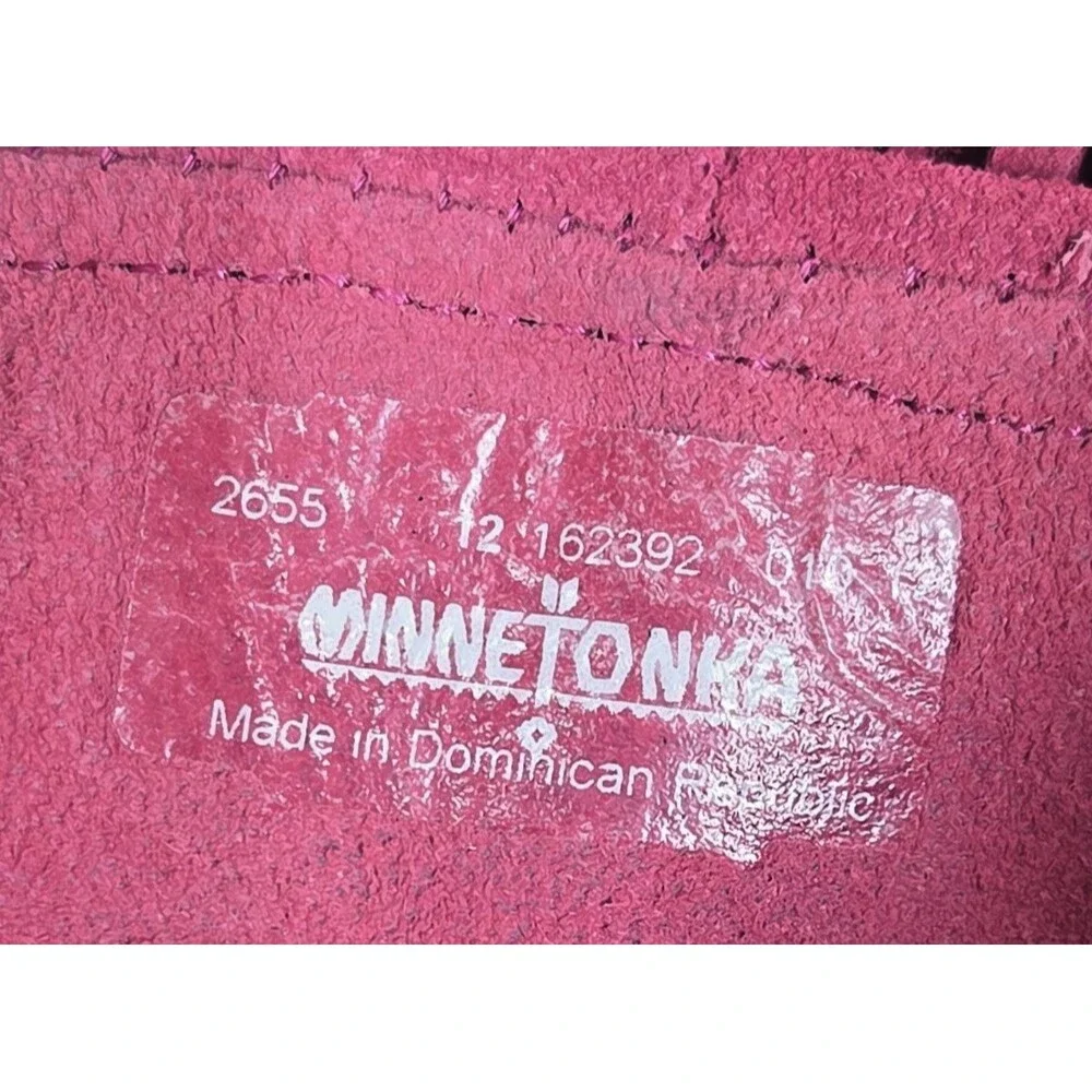 NEW Minnetonka 3 Layer Fringe Boots Girls 12 Pink Leather Suede Moccasin Barbie